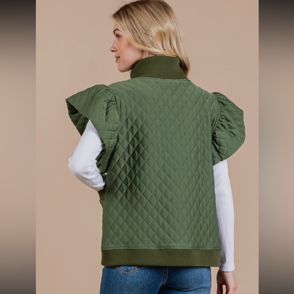 Ruffle Sleeve Textured Zipper Jacket - Picture 6 of 8